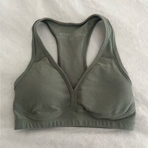 Beyond Yoga Army Green Spacedye Racerback Padded Sports Bra